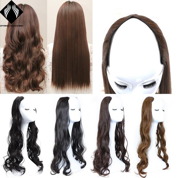 synthetic wigs long wavy straight hair 4 clips ins one piece women fake half wig black brown
synthetic wigs long wavy straight hair 4 clips ins one piece women fake half wig black brown