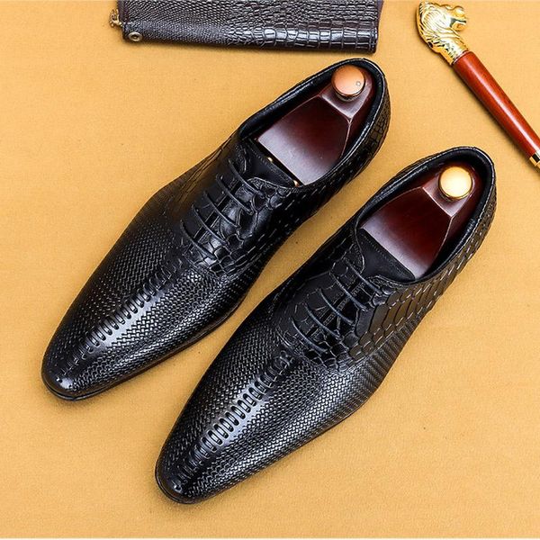fashion men oxford shoes genuine crocodile leather pointed toe lace up formal business office men's dress a124, Black
fashion men oxford shoes genuine crocodile leather pointed toe lace up formal business office men's dress a124, Black