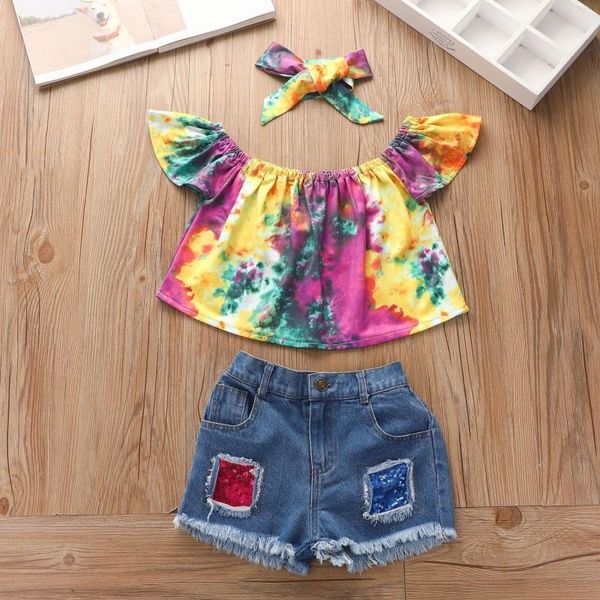 clothing sets #vw summer baby girls suit toddler kids clothes bow sleeve tie-dye +ripped denim tassel shorts cute outfit, White
clothing sets #vw summer baby girls suit toddler kids clothes bow sleeve tie-dye +ripped denim tassel shorts cute outfit, White