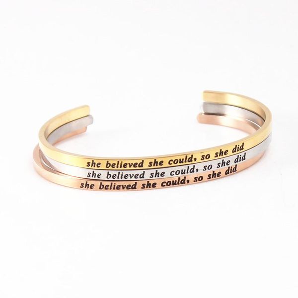 bangle she believed could, so did 3 colors stainless steel inspirational quote open cuff mantra bracelet bangles, Black
bangle she believed could, so did 3 colors stainless steel inspirational quote open cuff mantra bracelet bangles, Black