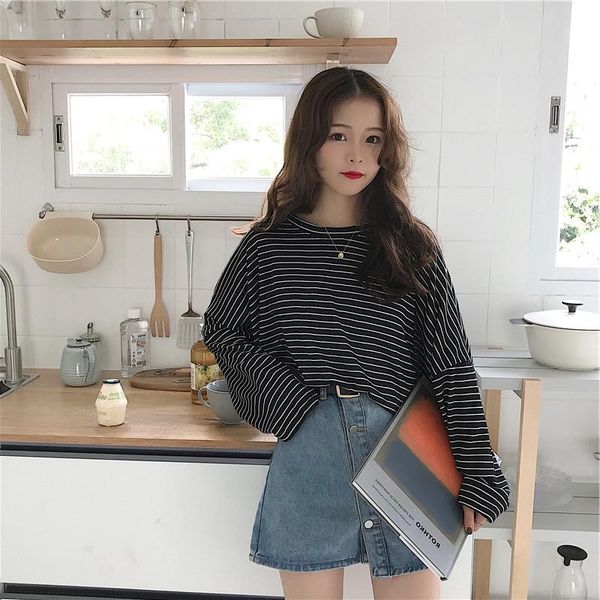 women's t-shirt women long sleeve korean style students loose striped leisure womens all-match o-neck t-shirts trendy ladies breathable, White
women's t-shirt women long sleeve korean style students loose striped leisure womens all-match o-neck t-shirts trendy ladies breathable, White