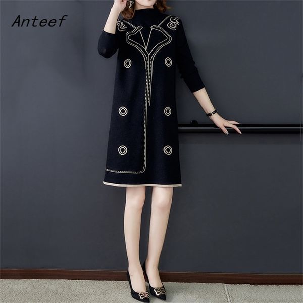 long sleeve plus size knitted vintage women causal loose mini autumn winter sweater dress elegant clothes ladies dresses 210517, Black;gray
long sleeve plus size knitted vintage women causal loose mini autumn winter sweater dress elegant clothes ladies dresses 210517, Black;gray