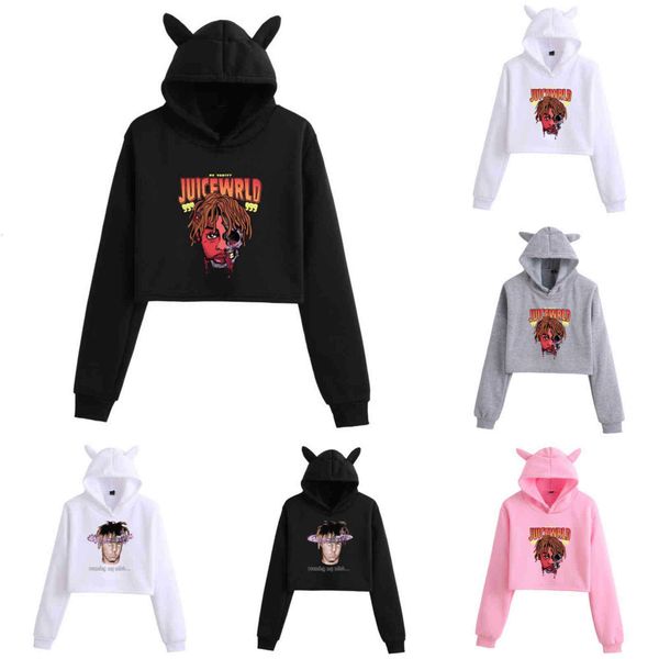 juice wrld american singer print fashion cat ears exposed navel hooded pullover women's sweater, Black
juice wrld american singer print fashion cat ears exposed navel hooded pullover women's sweater, Black