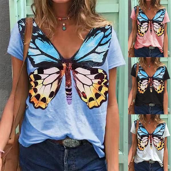 summer butterfly print short sleeve v-neck t-shirt women retro solid color lady elegant casual loose pullover camiseta women's, White
summer butterfly print short sleeve v-neck t-shirt women retro solid color lady elegant casual loose pullover camiseta women's, White