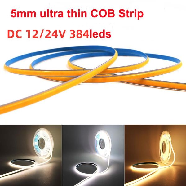 strips 5m 5mm cob strip slim thin soft flexible tape 384leds/m dc12v 24v led linear light cold white for decor 3000k 4000k 6000k
strips 5m 5mm cob strip slim thin soft flexible tape 384leds/m dc12v 24v led linear light cold white for decor 3000k 4000k 6000k