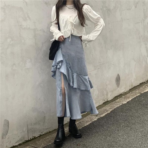 skirts tail denim design feeling small a word skirt light ripe package hip split irregular of tall waist, Black
skirts tail denim design feeling small a word skirt light ripe package hip split irregular of tall waist, Black