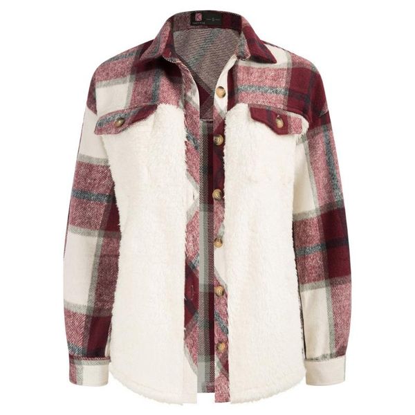 women's jackets kk women contrast fabric coat long sleeve shirt collar button-up jacket sleeves lapel plaid plush stitching, Black;brown
women's jackets kk women contrast fabric coat long sleeve shirt collar button-up jacket sleeves lapel plaid plush stitching, Black;brown