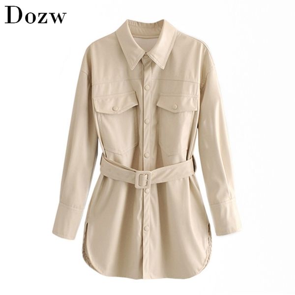 women fashion solid pu leather jacket pockets sashes decorate coat female turn down collar ladies outerwear chaqueta mujer 210515, Black
women fashion solid pu leather jacket pockets sashes decorate coat female turn down collar ladies outerwear chaqueta mujer 210515, Black