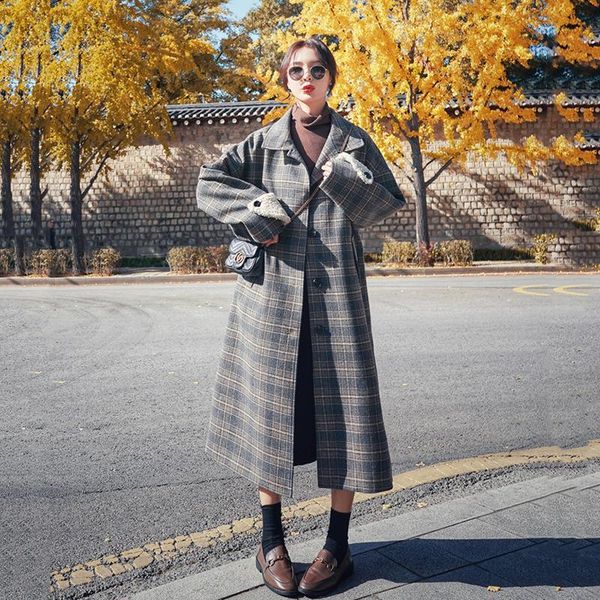 women's wool & blends woolen coat winter long lattice stitching temperament ladies cloak retro high-quality casual loose thicken jacket, Black
women's wool & blends woolen coat winter long lattice stitching temperament ladies cloak retro high-quality casual loose thicken jacket, Black
