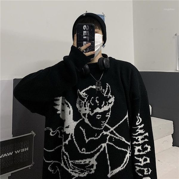 women's sweaters women streetwear knitted pullover angel print fashion hip hop men autumn harajuku oversized outwear jumpers, White;black
women's sweaters women streetwear knitted pullover angel print fashion hip hop men autumn harajuku oversized outwear jumpers, White;black