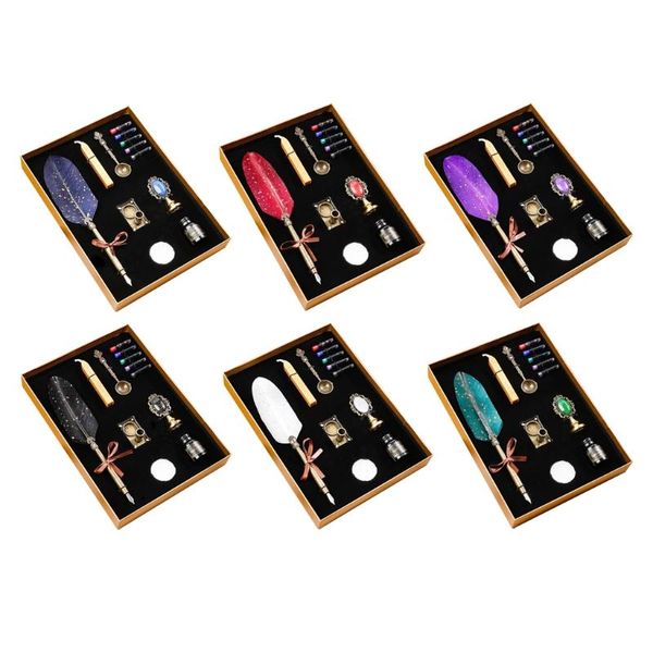 fountain pens retro gothic style quill pen set wax seal stamp kit vintage gift box calligraphy writing sets
fountain pens retro gothic style quill pen set wax seal stamp kit vintage gift box calligraphy writing sets