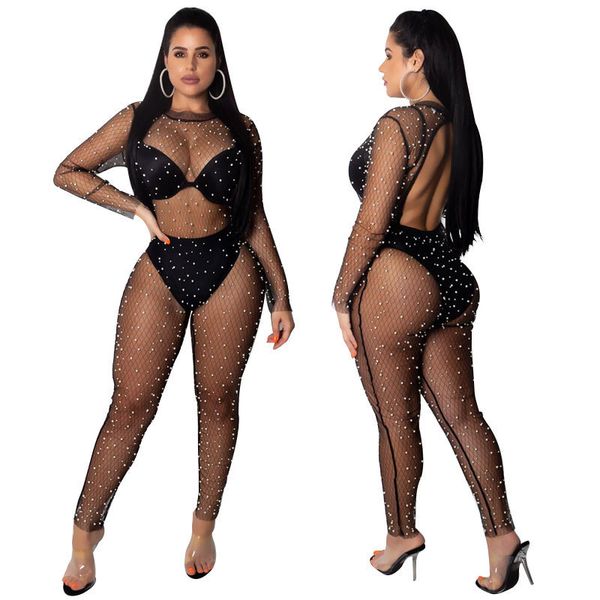 crystal diamond black jumpsuit women hollow out transparent loose long fishnet bodysuit pearls patchwork jumpsuits 210514, Black;white
crystal diamond black jumpsuit women hollow out transparent loose long fishnet bodysuit pearls patchwork jumpsuits 210514, Black;white