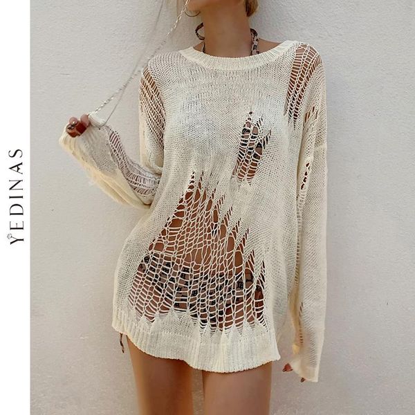 women's sweaters yedinas hollow out sweater women loose knitted hole thin pullovers long sleeve oversized streetwear american styl, White;black
women's sweaters yedinas hollow out sweater women loose knitted hole thin pullovers long sleeve oversized streetwear american styl, White;black