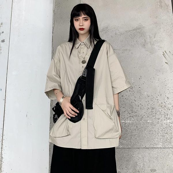 women's blouses & shirts shirt 2021 summer solid color vintage harajuku short sleeve square collar baggy tooling style single breasted, White
women's blouses & shirts shirt 2021 summer solid color vintage harajuku short sleeve square collar baggy tooling style single breasted, White