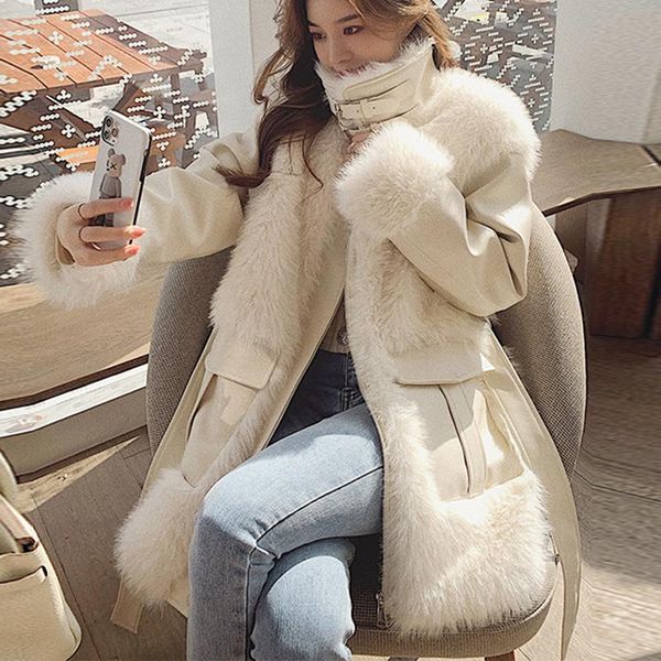 women's fur & faux 2021 fashion winter jacket women real coat korean stand collar loose thickening plush warm outerwear, Black 
women's fur & faux 2021 fashion winter jacket women real coat korean stand collar loose thickening plush warm outerwear, Black