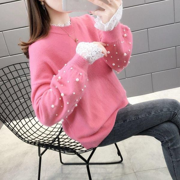 women's sweaters 2021 round neck pullovers loose lace sweater beaded jumper korean fake two-piece jacket knitting y620, White;black
women's sweaters 2021 round neck pullovers loose lace sweater beaded jumper korean fake two-piece jacket knitting y620, White;black