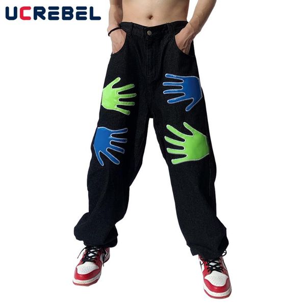 men's jeans hand embroidery denim pants mens high street loose straight-leg streetwear casual trousers men, Blue
men's jeans hand embroidery denim pants mens high street loose straight-leg streetwear casual trousers men, Blue