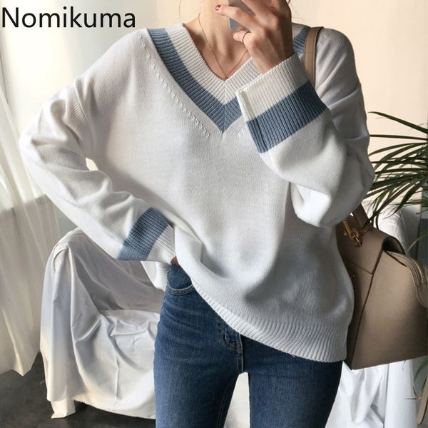 nomikuma contrast color knitted sweaters women korean v neck long sleeve jumpers loose casual preppy style pullover 3c985 210514, White;black
nomikuma contrast color knitted sweaters women korean v neck long sleeve jumpers loose casual preppy style pullover 3c985 210514, White;black