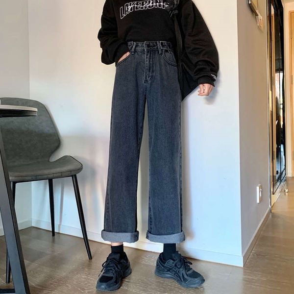 women's jeans autumn and winter plush high waisted slim straight tube father's pants student's black grey loose wide leg mcju, Blue
women's jeans autumn and winter plush high waisted slim straight tube father's pants student's black grey loose wide leg mcju, Blue