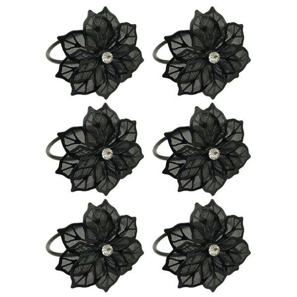 napkin rings 6pcs metal mesh flower ring party buckle black