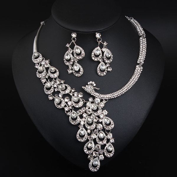 transparent crystal peacock necklace earring set bride banquet dress female exaggerated accessories, Silver
transparent crystal peacock necklace earring set bride banquet dress female exaggerated accessories, Silver