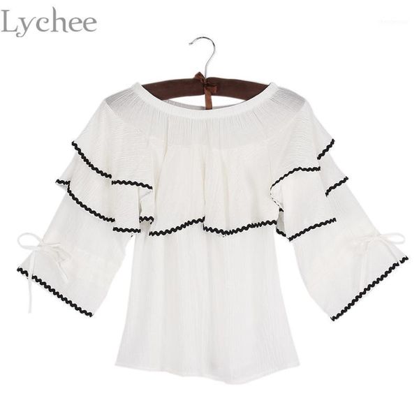 lychee spring summer women blouse lace up ruffles slash neck chiffon flare sleeve casual shirt female women's blouses & shirts, White
lychee spring summer women blouse lace up ruffles slash neck chiffon flare sleeve casual shirt female women's blouses & shirts, White