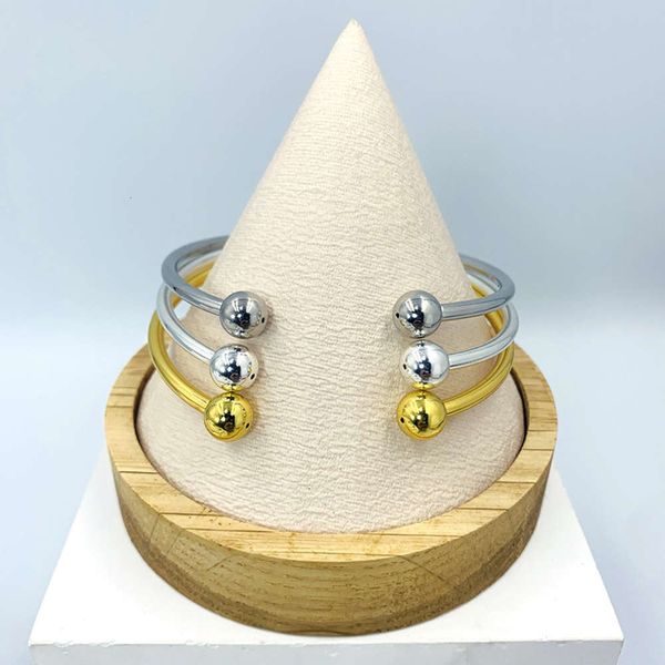 hand catenary brass bracelet femininity simple gold silver platinum coil bracelet with beads, Golden;silver