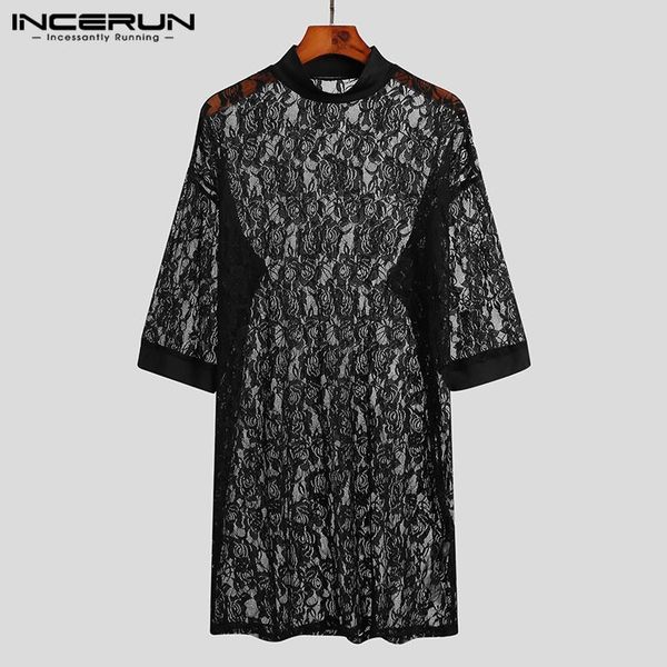 men mesh t shirt lace half sleeve streetwear 2021 o neck see through fashion long style tee party t-shirts men's, White;black
men mesh t shirt lace half sleeve streetwear 2021 o neck see through fashion long style tee party t-shirts men's, White;black