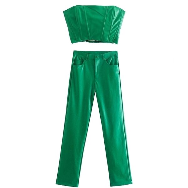 aonibeier woman casual traf sets autumn shirred back slim cropped tube + long pants green faux pu leather suits 220315, White
aonibeier woman casual traf sets autumn shirred back slim cropped tube + long pants green faux pu leather suits 220315, White