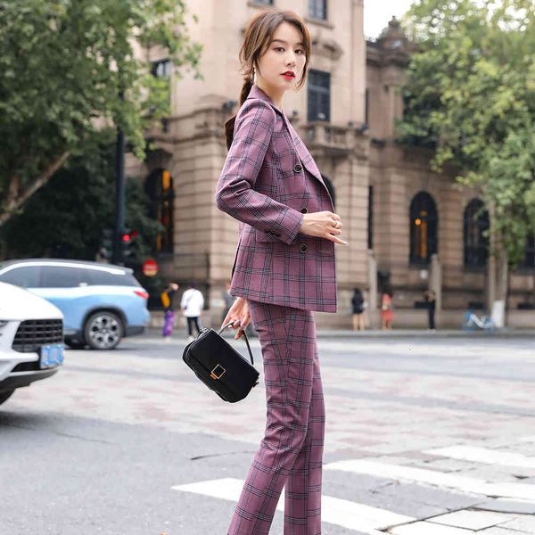 pant s-4xl size formal women's purple grey suit double plaid blazer breasted 2 piece office ladies'kit, White
pant s-4xl size formal women's purple grey suit double plaid blazer breasted 2 piece office ladies'kit, White