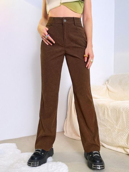 corduroy high waist straight leg pants without chain t9gn#, Black;white
corduroy high waist straight leg pants without chain t9gn#, Black;white
