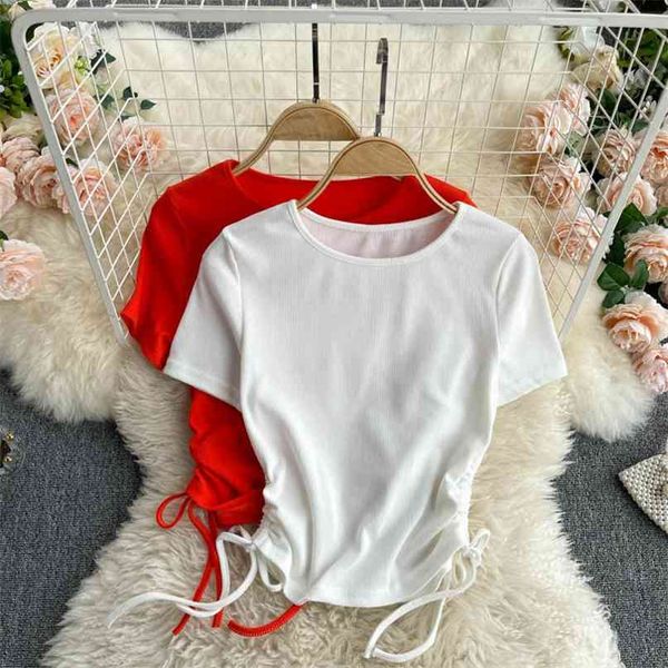 short sleeve t-shirt ins fashion drawstring ruched knit crop chic summer women casual streetwear slim fit pullover 210603, White
short sleeve t-shirt ins fashion drawstring ruched knit crop chic summer women casual streetwear slim fit pullover 210603, White