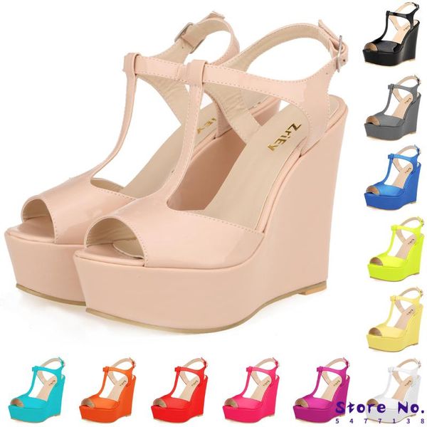 sandals fashion women's open toe high wedge club heel shoes dress wedding women 195-2pa, Black
sandals fashion women's open toe high wedge club heel shoes dress wedding women 195-2pa, Black