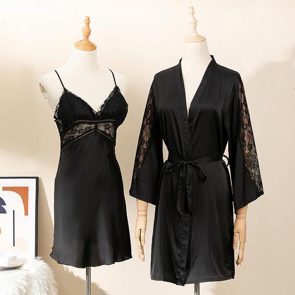Women's Sleepwear Lace Sexy Spring Summer Thin Robe Suits 2PCs Silk Satin Suspender Nightdress Backless With Chest Cushion Elegant Female MYEK, Black;red
Women's Sleepwear Lace Sexy Spring Summer Thin Robe Suits 2PCs Silk Satin Suspender Nightdress Backless With Chest Cushion Elegant Female MYEK, Black;red