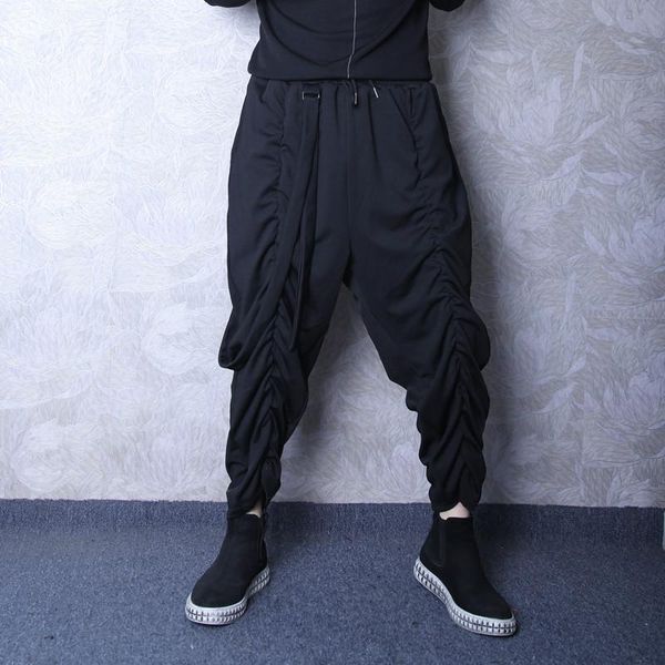 man's original runway show of tiny feet haren pants with personalized pleated belt decoration and ankle trousers 2021. men's, Black
man's original runway show of tiny feet haren pants with personalized pleated belt decoration and ankle trousers 2021. men's, Black