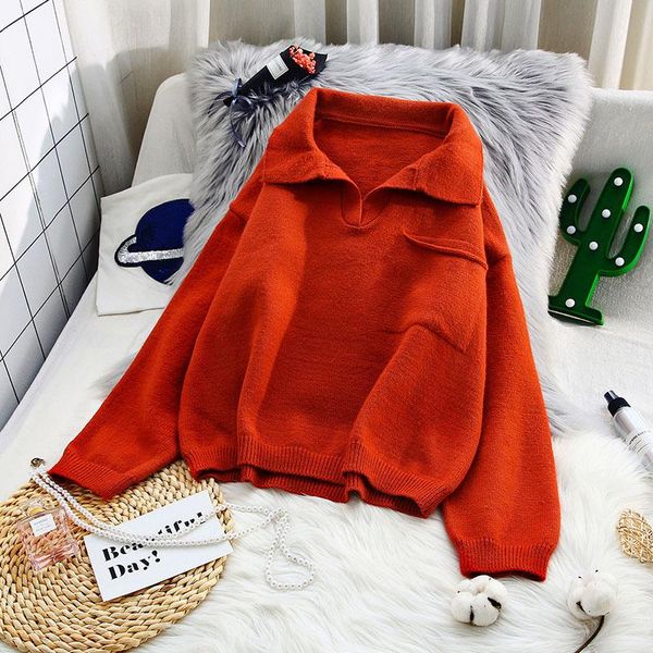 women's sweaters turn-down collar solid knitted women sweater and pullovers v-neck long-sleeved casual all match female pulls outwear, White;black
women's sweaters turn-down collar solid knitted women sweater and pullovers v-neck long-sleeved casual all match female pulls outwear, White;black