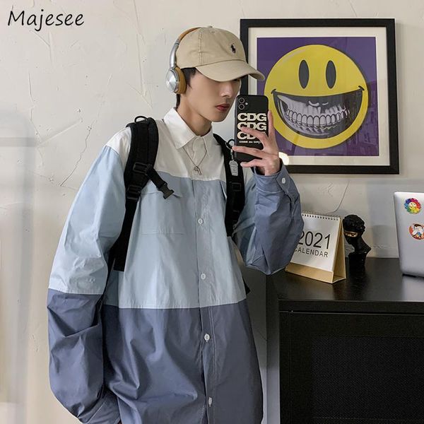 men's casual shirts men long sleeve patchwork blue turn-down collar fashion vintage loose all-match male handsome blouses high quality, White;black
men's casual shirts men long sleeve patchwork blue turn-down collar fashion vintage loose all-match male handsome blouses high quality, White;black