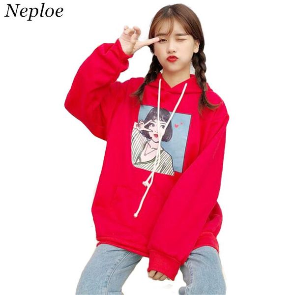 women's hoodies & sweatshirts neploe autumn winter women kawaii cartoon print hooded sweatshirt 2021 fleece thicken loose leisure 66436, Black