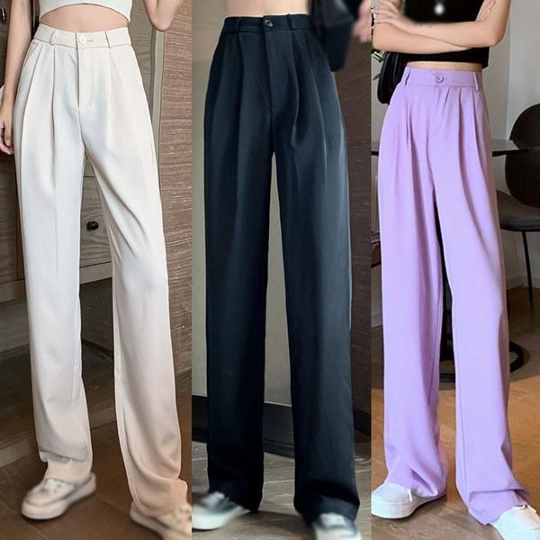 women's pants & capris casual high waist straight drape suit comfortable loose comfy thin button trousers, Black;white
women's pants & capris casual high waist straight drape suit comfortable loose comfy thin button trousers, Black;white