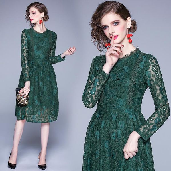 casual dresses dark green o neck lace glamour dress women spring high waist long sleeve ladies party, Black;gray
casual dresses dark green o neck lace glamour dress women spring high waist long sleeve ladies party, Black;gray