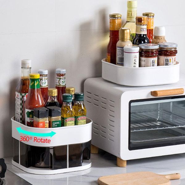 hooks & rails rotatable double-layer condiment rack storage tray spice bottle box kitchen organizer bathroom makeup