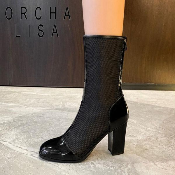 boots orchalisa women mid-claf 2021 square toe 9cm high block heels patent leather mesh zipper non-slip casual summer a3375, Black
boots orchalisa women mid-claf 2021 square toe 9cm high block heels patent leather mesh zipper non-slip casual summer a3375, Black