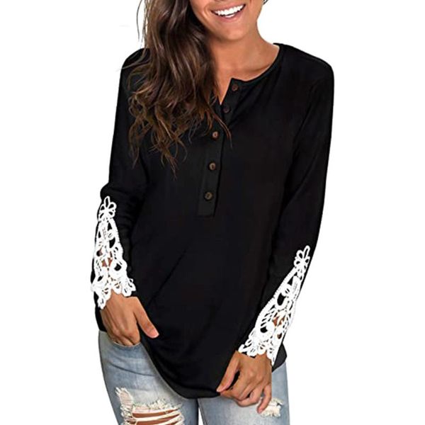 women's t-shirt fashion women ladies autumn casual long sleeve loose lace patchwork single-breasted black gray blue, White
women's t-shirt fashion women ladies autumn casual long sleeve loose lace patchwork single-breasted black gray blue, White