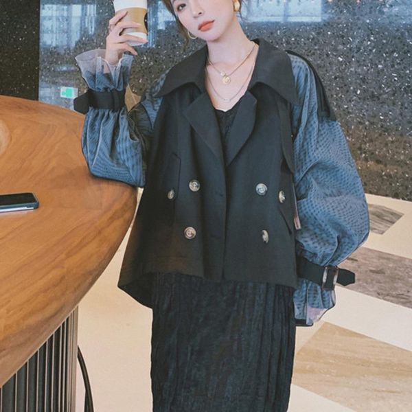 women's trench coats 2021 autumn fashion women coat full sleeve lapel collar high street wild loose elegant slim patchwork mesh jackets, Tan;black
women's trench coats 2021 autumn fashion women coat full sleeve lapel collar high street wild loose elegant slim patchwork mesh jackets, Tan;black