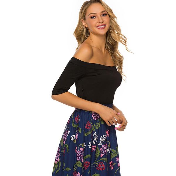 casual dresses summer slash neck collar waist print dress wome half sleeve patchwork knee length, Black;gray
casual dresses summer slash neck collar waist print dress wome half sleeve patchwork knee length, Black;gray