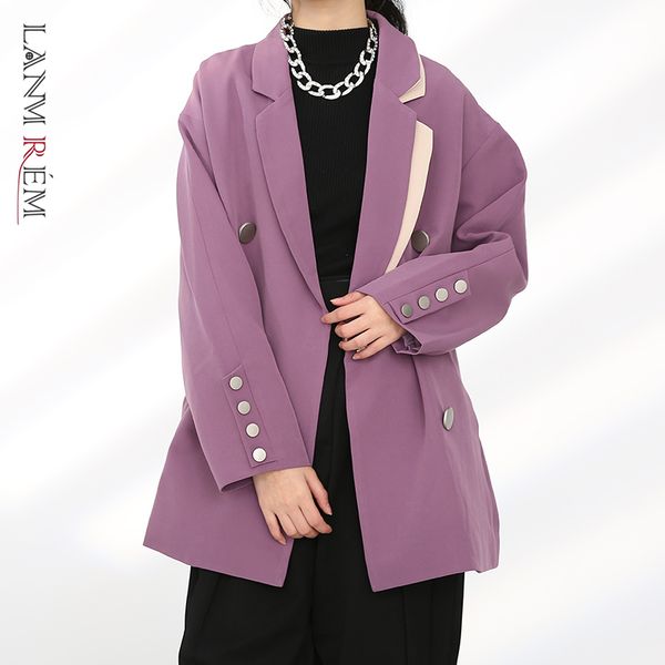 women's spring purple blazers color block patchwork notedch collar long sleeve oversized suit coat famale 2a587 210507, White;black
women's spring purple blazers color block patchwork notedch collar long sleeve oversized suit coat famale 2a587 210507, White;black