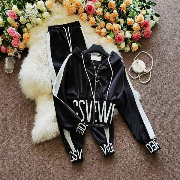 casual letters prints sporty women's sets autumn fashion hooded jacket and lantern pants one set two piece, White
casual letters prints sporty women's sets autumn fashion hooded jacket and lantern pants one set two piece, White