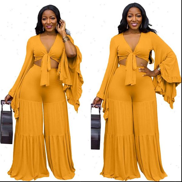 autumn ruffle long sleeve womens tracksuits 2 piece outfits solid color lace up v neck with floor length, Gray
autumn ruffle long sleeve womens tracksuits 2 piece outfits solid color lace up v neck with floor length, Gray