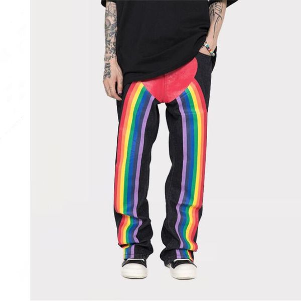 men's jeans hip hop love rainbow print men skateboard baggy denim pants bf harajuku rap male black trouses oversize w2200, Blue
men's jeans hip hop love rainbow print men skateboard baggy denim pants bf harajuku rap male black trouses oversize w2200, Blue