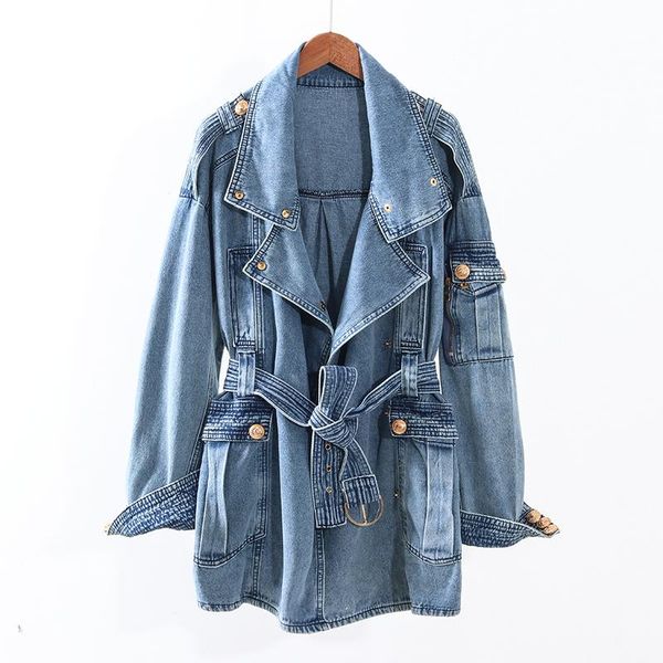 women's jackets 2021 autumn women denim with sashes vintage casual streetwear loose mid-length jean coat female outerwear mujer chaquet, Black;brown
women's jackets 2021 autumn women denim with sashes vintage casual streetwear loose mid-length jean coat female outerwear mujer chaquet, Black;brown